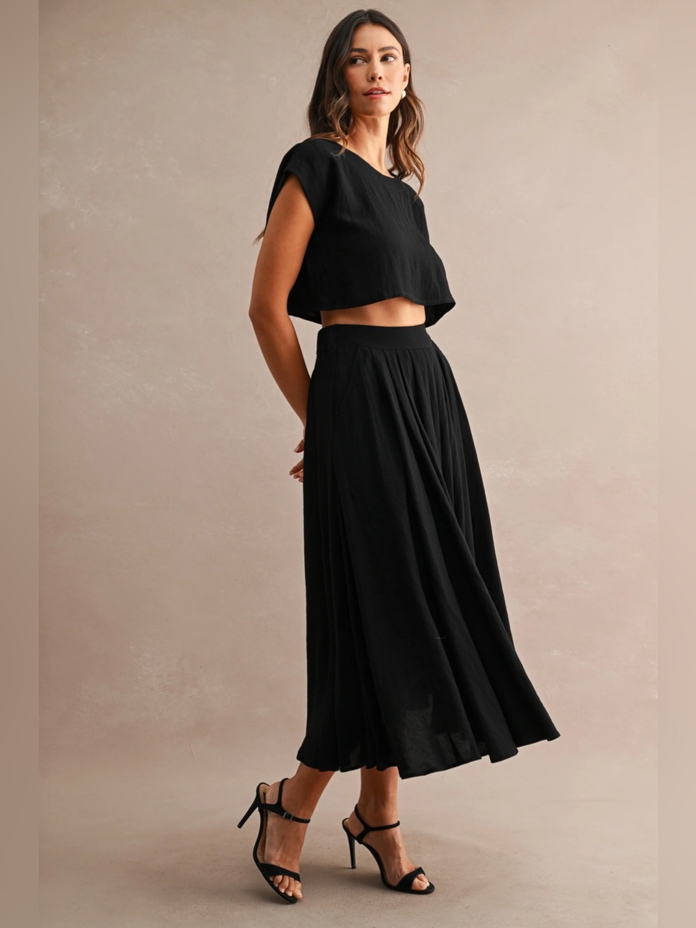 NWT Black Crop Top and Midi Skirt Set | 2 Piece Matching Set | Chic Fall Set - Picture 3 of 4
